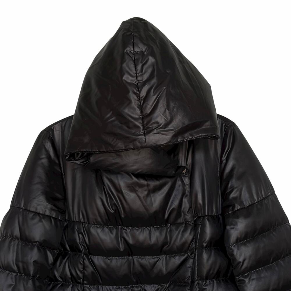 Max Mara Studio Hooded Quilted Goose Down Puffer Jacket Coat Black 8 NO BELT - Picture 5 of 14